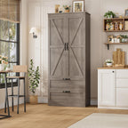 HOSTACK 70" Tall Kitchen Pantry Storage, Barn Doors Pantry Cabinet with Drawers and Adjustable Shelf, Modern Farmhouse Storage Cabinet for Kitchen, Dining Room, Living Room, Bathroom, Ash Grey