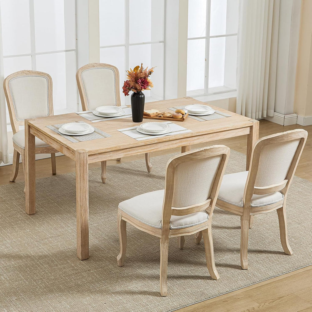 Kmax French Dining Chairs Set of 4, Farbric Upholstered Dining Chairs with Elegant Curved Legs High Back Armless Kitchen Chairs Side Chairs for Dining Room Restaurant - Linen, Beige/Brushed Legs