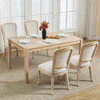 Kmax French Dining Chairs Set of 4, Farbric Upholstered Dining Chairs with Elegant Curved Legs High Back Armless Kitchen Chairs Side Chairs for Dining Room Restaurant - Linen, Beige/Brushed Legs