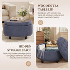 COLAMY Fabric Round Storage Ottoman with Reversible Tray Lid – Multi-Functional Footrest, Hidden Storage, Sturdy & Stylish Small Coffee Table for Living Room, Bedroom, or Entryway(Blue)