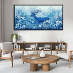JEAWA Framed Canvas Wall Art - Extra Larte Spring Landscape Flower Wall Painting with Reindeer in Forest 24x48 IN Wildlife Deer Picture Wall Decor for Living Room Bedroom Kitchen Office Bathroom