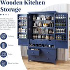71.1 Inch Tall Kitchen Pantry Cabinet with 8 Door Shelves and 3 Adjustable Shelves, Large Kitchen Pantry with 7 Drawers and 8 Wine Racks, for Kitchen, Living Room, Blue
