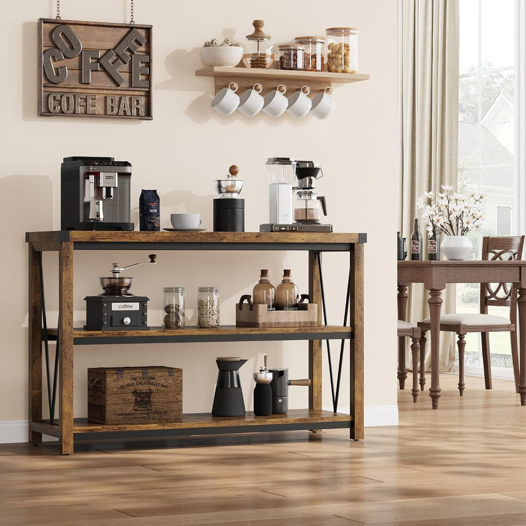 Garvee Farmhouse Console Table, 47 in Narrow Long Entryway Table with Storage, 3 Tier Wood Console Table for Living Room, Skinny Sofa Tables Behind Couch, Rustic Hallway Table for Entryway