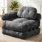 Folding Sofa Bed, L-Shaped Couch Back Support and Arm Pillow Futon | Convertible Sofa Bed for Living Room/Guest Use/Home Office, Foldable Couch for Adults, Dark Gray