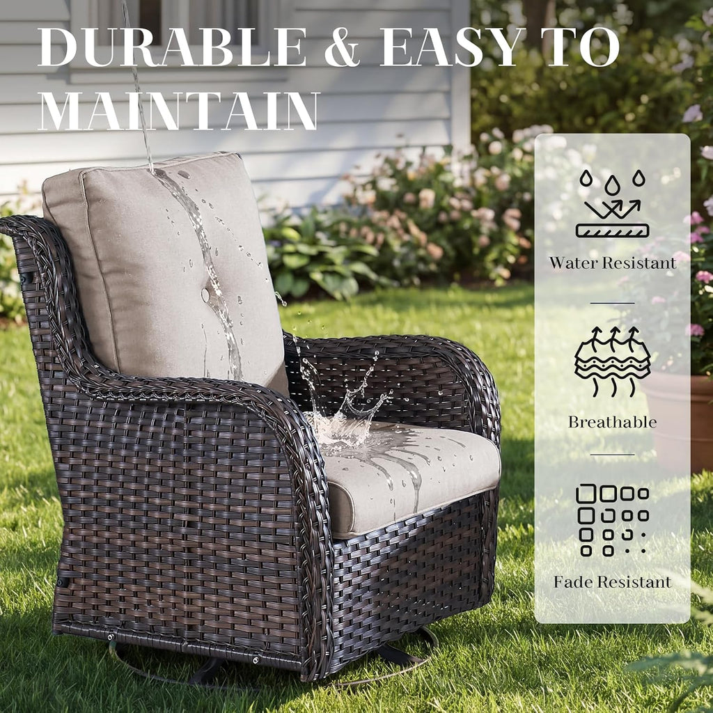 Rilyson Wicker Rocking Chair Swivel Chairs - 2 Piece Rocker Patio Chairs Set Rattan Rocking Chair for Outdoor Porch Deck Garden Backyard (Brown/Beige)