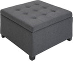 31x27x18inch 500lb Premium Quality Tufted Leather Storage Ottoman LiftTop Superior Metal Hinge Crafted Rubberwood FFor rame Beige