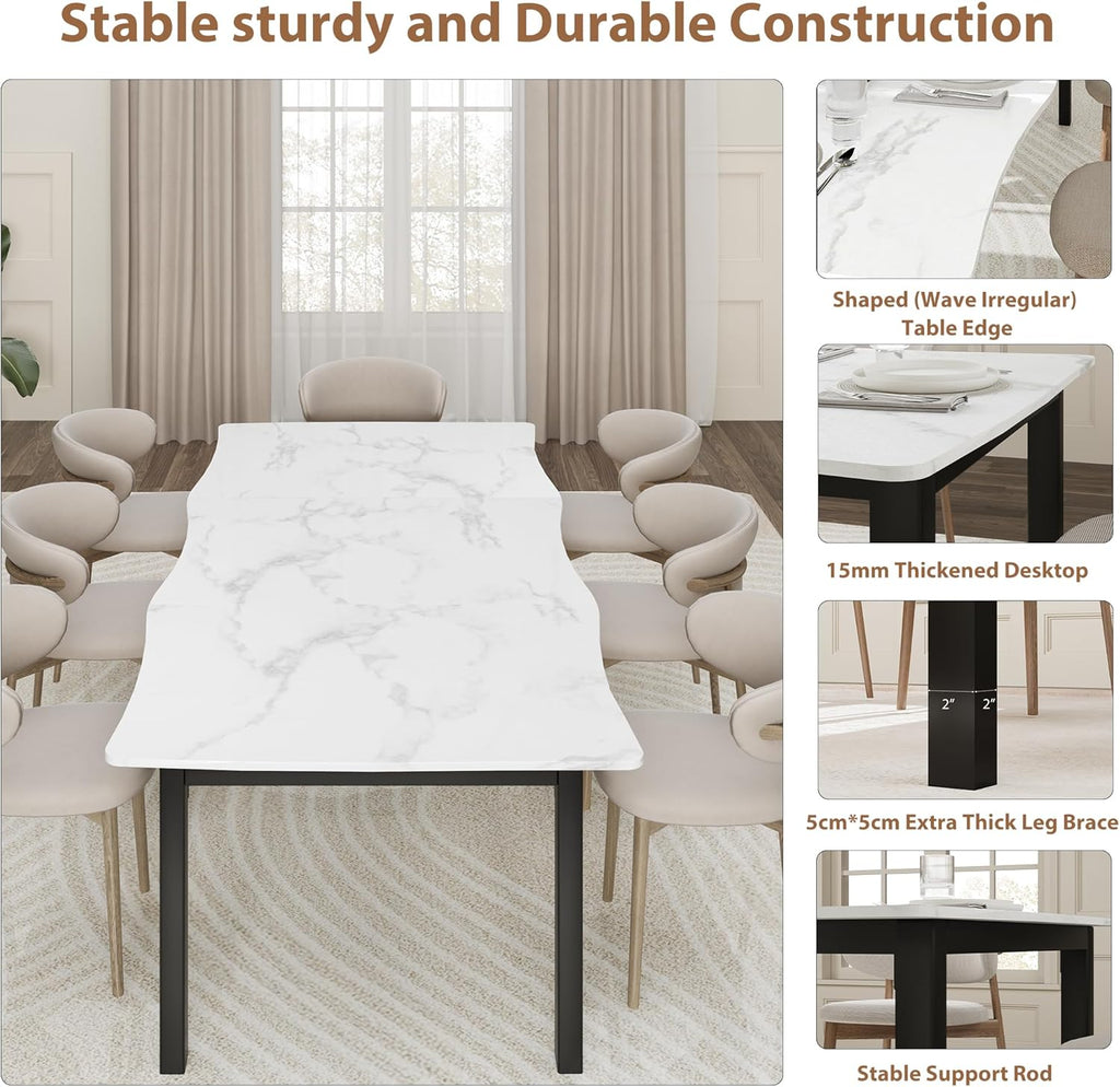IDEALHOUSE Dining Room Table for 6-8 People, 79”Dining Table, Kitchen Table with Iron Legs and Irregular Desktop, Quick Assembly, 300 Lbs Capacity, for Kitchen, Living Room, Marble(Only Table)