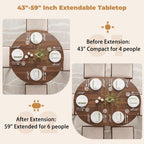 Epecoya 59-Inch Extendable Round to Oval Pedestal Dining Table, Farmhouse Wood Kitchen Table for 4-6 People, Space-Saving Expandable Dinner Table with Heavy Cross Base, Dark Brown Walnut