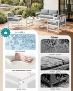 SERWALL HDPE Outdoor Loveseat with Cushions, All Weather Use Outdoor Loveseat Sofa, White Frame/Grey Cushion