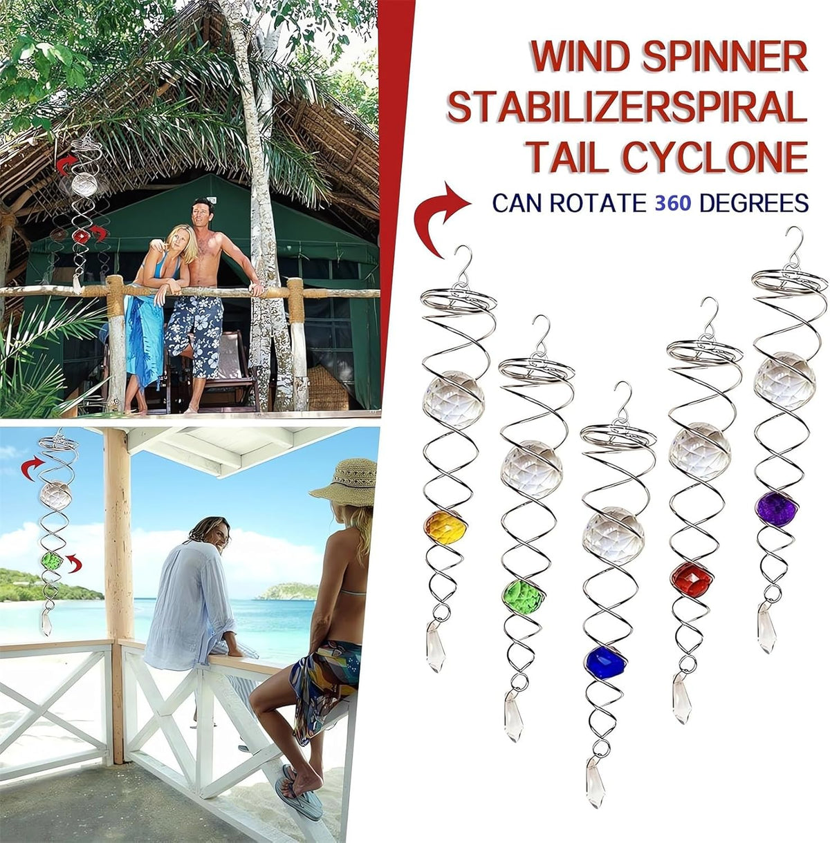 Decorative Spiral - 2024 New Gazing Ball Spiral Tail Wind Spinner Stabilizer, Spinfinity Designs Hanging Kinetic Wind Spinners Decorative Spiral Crystal Sun Catchers Rainbow Maker (Blue, 12in)