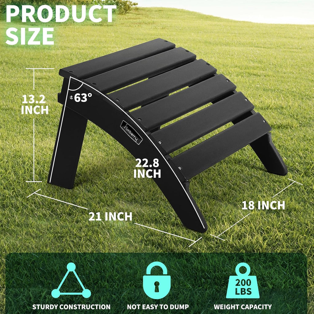 FUNBERRY Folding Adirondack Ottoman Set of 2, HDPE All Weather Outdoor Foot Rest, Easy Storage Patio Footstool, Ottomans and Footstools for Outside