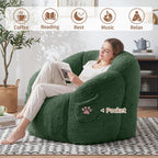 Vipbear Cat Paw Bean Bag Chair, Oversized Air-Cushion Sofa Chair Green | 39", air-cushion filling, cat paw Pocket, carry handle, oversized firm support, ergonomic, plush faux fur, gaming, reading