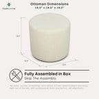 Studio Living Wentworth 19" Round Ottoman, Urban Transitional, Fully Assembled, Soft Boucle Fabric, Snow