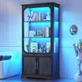 69" Tall Display Cabinet with Glass Doors, Curio Cabinet with 3 LED Lights and Human Body Sensor, Glass Display Case with Storage Cabinet for Living Room, Black
