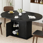 43.3in-59in Extendable Round Dining Table for 4-8, Modern Expandable Kitchen Oval Dining Table, Space Saving Circle Dining Room Table with Storage Shelf for Kitchen Living Room