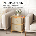 Apicizon Nightstand with 2 Storage Drawers, Boho Side Table with Solid Wood Legs, End Table for Small Spaces, Bedroom, Living Room, Entryway, Natural