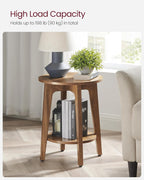VASAGLE MAEZO Collection - Side Table, 2-Tier Small Round End Table, Nightstand with Tapered Legs, Curved Transitions, for Small Spaces, Living Room, Bedroom, Honey Brown ULET283T41