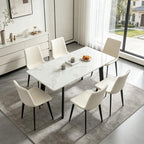 47.2"-63" Extendable Dining Room Table Set for 4-8 People, White | Removable Extension Leaf, Durable MDF Rectangle Top, 6 Beige Sleek Faux Leather Chairs, Heavy Duty Modern Kitchen Table Set