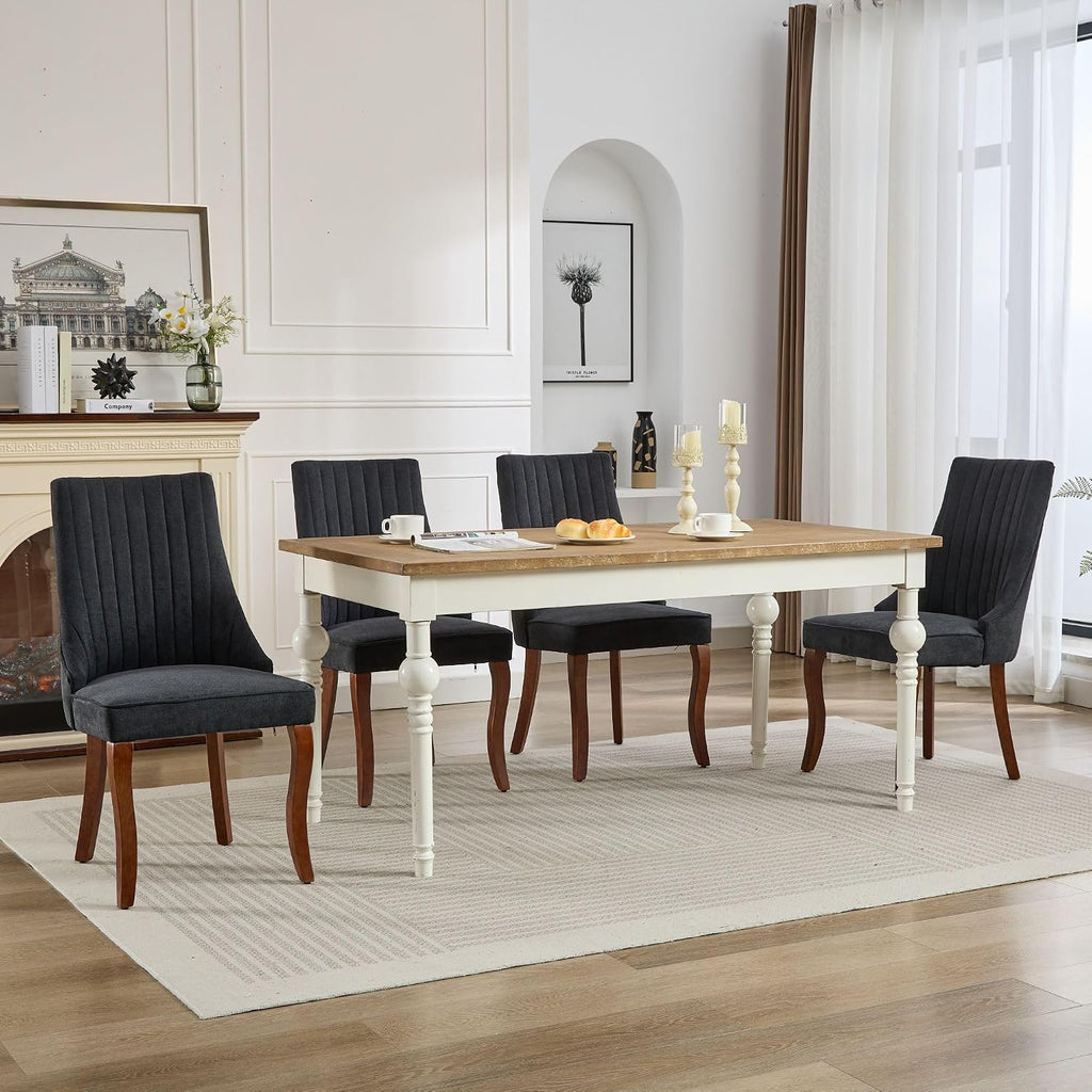 LKTART Upholstered Dining Chairs Set of 2, Solid Wood Kitchen Dining Room Chairs with Thicken Padded and Nailhead Trim for Home Kitchen Bedroom Black