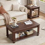 SAVOR LIFE Farmhouse TV Stand and Coffee Table Set 4 Piece, Walnut | Living Room Table Set with Drawer & Open Shelving & Thick Tabletop & Square Wooden Legs