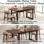 Extendable Dining Table for 4-8, 55"-71" Rectangular Kitchen Table, Modern Farmhouse Expandable Table with MDF Top, Space-Saving Wooden Table for Dining Room, Kitchen, Living Room, Office, Walnut