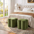 Olive Green Velvet Ottoman Set of 2, Modern Small Vanity Stool | Multi-Functional Ottoman Stool, Footrest for Couch, Flower Footstool for Makeup Room, Entryway and Living Room