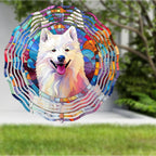 Samoyed Wind Spinner Pet Dog Memorial Gifts 3D Aluminum Metal Kinetic Hanging Wind Sculpture Spinners for Yard and Garden Indoor Outdoor Window Garden Decoration 8 Inch (Samoyed 1)