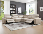 Power Reclining Sectional, Sectional Recliner, Leather Reclining Sectional | Electric Reclining Couch with Storage & USB, Console, Adjustable Headrest & Cup Holders for Living Room, 5-Seater Beige Brown