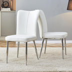 Dining Room Chairs Set - 2x Modern Faux Leather High Back Armless Chairs, Chrome Legs, Upholstered for Home, Living Room