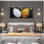 Leaves Wall Art for Living Room, Black White and Gold Canvas Wall Decor for Bedroom, Picture Print Artwork, Large Size 59 x 29 Inches Framed