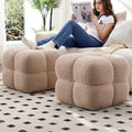 Zesthouse Square Pouf Ottomans Set of 2, Modern Vanity Chair for Bedroom | Sherpa Fabric Foot Rest for Couch, Upholstered Tufted Footstool, Poofy Ottoman Seat for Living Room Dorm, Fluffy Ottoman Tan