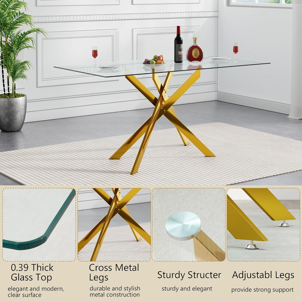 HomVent 60'' Rectangle Glass Dining Table Set for 6 | Glass Kitchen Table Chairs Set, 7PCS Modern Dining Room Table Set with 6 Dining Chair for Home Dining Room Kitchen