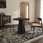 Comfy to go 35" Round Dining Table Wood for 2-3, Modern Farmhouse Kitchen Table with Concrete Pedestal Base, Small Circle Dining Table for Kitchen Living Room (Black)