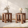 Solid Wood Side Table Set of 2, Farmhouse 2-Tier End Tables with Storage Shelves for Small Spaces, Living Room, Bedroom, Rustic Brown