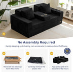 MAXYOYO Sofa Bed, 80-Inch Oversized Loveseat, 2 Cup Holders | Corded Black 4-in-1 Couch Converts Into a Floor Sofa or Chair; Sofa-in-a-Box Design Requires No Assembly.