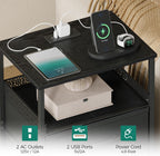 JARHETUN Night Stand Set 2 with Charging Station, 3 Drawer Nightstands with LED Lights, End Table with Outlets and USB Ports, Side Table with Open Shelf, Bedside Tables for Bedroom, Black