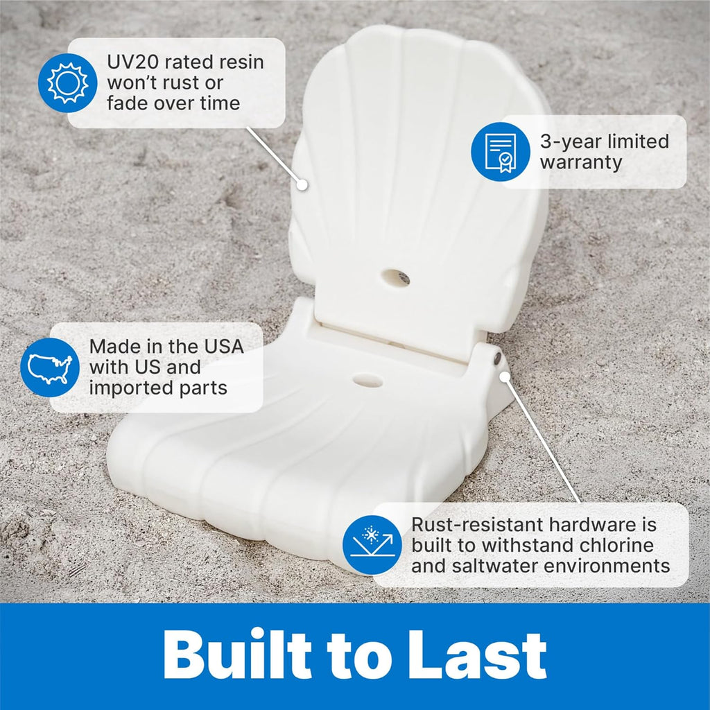 Step2 Seashell Flip Seat 2 Pack, Adult Portable Outdoor Chairs for Poolside, Camping, Beach, Stadium, Providing Back Support, Made of UV20 Durable Plastic, Incredible White