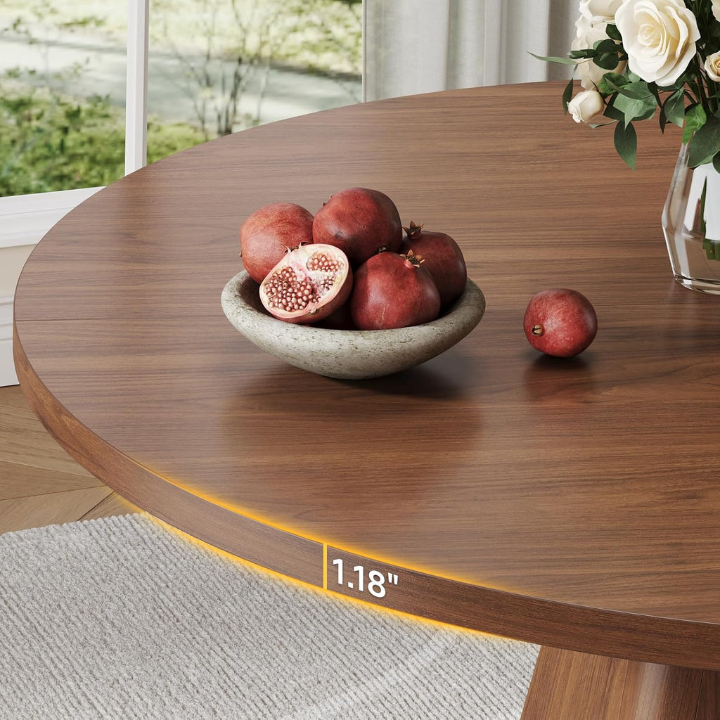 47 Inch Round Dining Table for 4-6, Circle Kitchen Table with Thickened Tabletop, Modern Dining Room Tables with Square Pedestal Base, Dinner Tables for Kitchen Small Space, Walnut (Table Only)