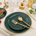 bUCLA 200PCS Green Plastic Plates - Green Disposable with Gold Rim Include 100 Dinner 10 inch & 100 Dessert 7 inch Plates, Ideal for Party & Christmas