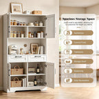 Tall Kitchen Pantry Cabinet with 2 Drawers, White Hutch Cabinet with Storage, Kitchen Pantry Storage Cabinet with Countertop and Adjustable Shelf, Tall Pantry for Kitchen
