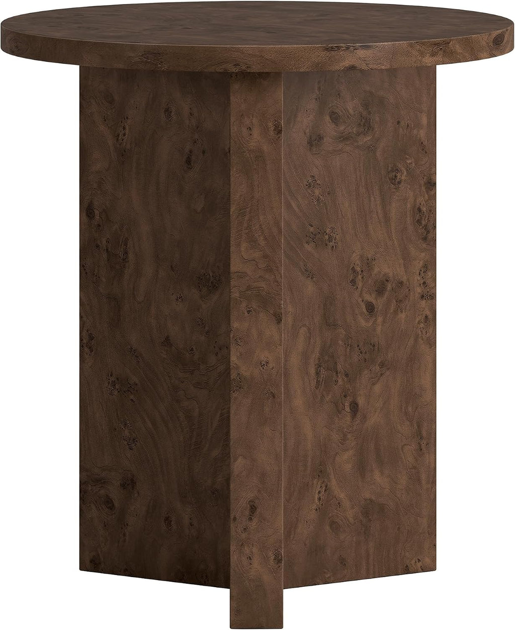 Henn&Hart 20" Scandinavian Round Wooden End Table, Side Table, Nightstand with X-Base for Living Room, Office, Family Room, or Bedroom, Walnut Burl