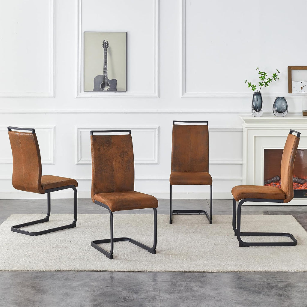 Baysitone Modern Dining Chairs Set of 6, Side Dining Room Chairs, High Back Kitchen Chairs with Suede Fabric Padded Seat for Dining Room,Kitchen, Living Room Brown