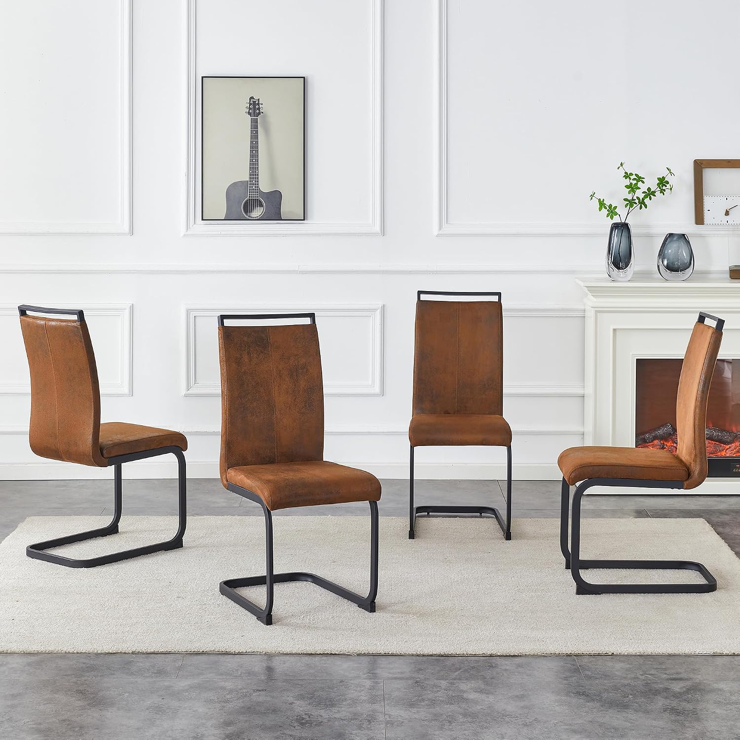 Baysitone Modern Dining Chairs Set of 6, Side Dining Room Chairs, High Back Kitchen Chairs with Suede Fabric Padded Seat for Dining Room,Kitchen, Living Room Brown
