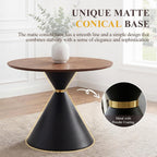 HNY Round Dining Table, 37.5" Modern Coffee Table with Walnut Inlay Tabletop & Matte Black Hourglass Base, Small Accent Table Compact Tables for Living Room, Bedroom, Balcony, Small Space
