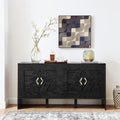 Mid Century Modern Sideboard Buffet Cabinet and TV Media Console 60 Inch with Geometric Pattern Adjustable Shelves Solid Wood Construction for Living Room Dining Room Kitchen (Black)