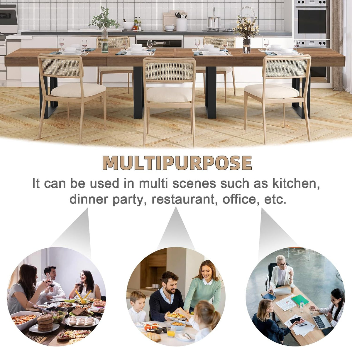 STHOUYN 63”-79” Extendable Dining Room Table, Modern Farmhouse Wooden Kitchen Table, Long Expandable Dining Table for 6 8 10, Large Expanding Tables Conference Tables (Walnut Brown)