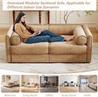 Oversized Modular Sectional Sofa with Storage Seat, 75.5" Chenille Lovseat Sofa with Cylindrical Backrest & Armrest, Modern Comfy 2-Seat Sofa Upholstered Deep Seat Couch for Living Room, Camel