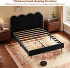 Garvee Chenille Upholstered Full Size Bed Frame, Wingback Design, Black