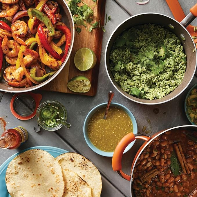 Rachael Ray Cucina Nonstick Cookware Pots and Pans Set, 12 Piece, Pumpkin Orange