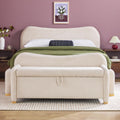 Walker Edison Chantelle Modern Contemporary Curved Upholstered Bench with Storage, 56 Inch, Ivory Bouclé